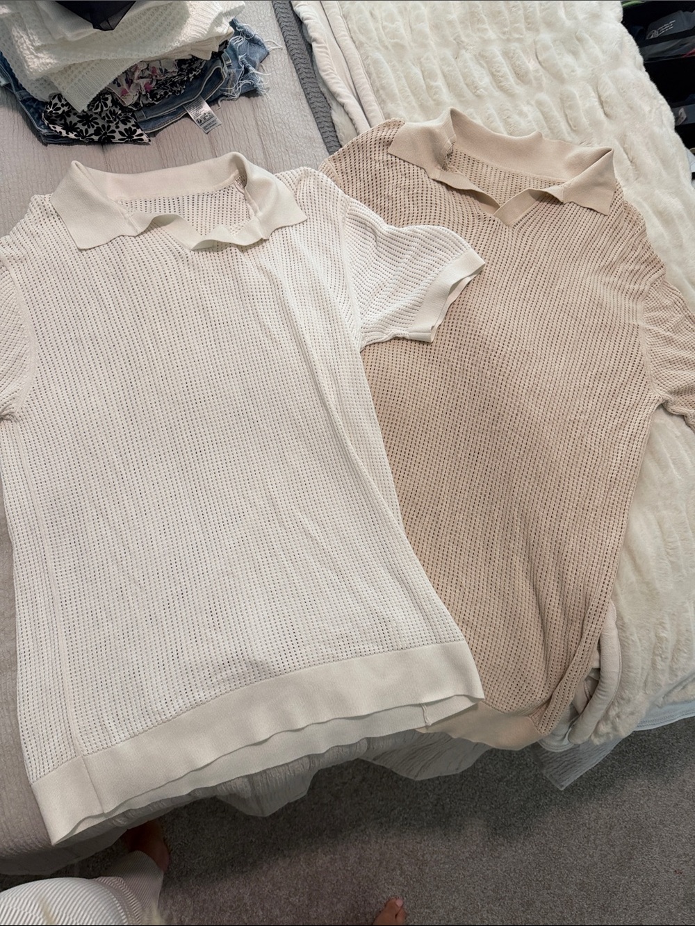 Men’s Knit Polo Top — Cream & Beige Set